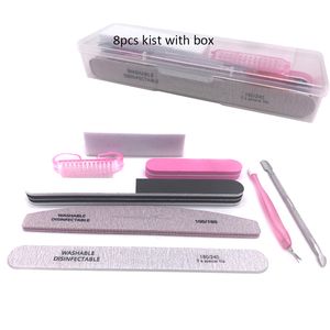 8 Set Nail tools kits with nails File Buffer UV Gel Polish remover and dust Brush Cuticle Pusher Manicure supplies PLASTIC Box NAK004