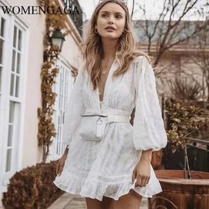 Summer Spring Fashion Mesh Lace White Women Button Front Jacquard Shirt Smock Dress With Waist And Frill Detail 3ETK 210603