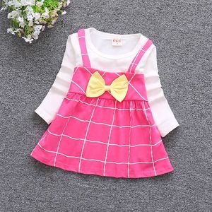 Infant Baby Dress Girl Clothes Newborn Dresses for Girls Princess Cotton Plaid Long Sleeve Birthday Dress Baby Girl Clothing Q0716