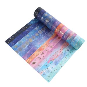 Washi fita decorativa fita adesiva escola material estrelado céu 12 pcs washitapa conjunto de ouro fitas de folha de papelaria mascarar fita