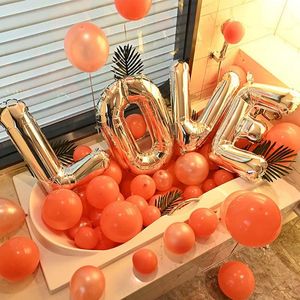 Articles De Fête En Corail achat en gros de Décoration de fête inch corail rose blanc hélium ballons en latex avec lettre d amour ballon set anniversaire mariage