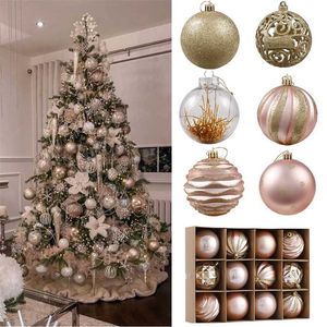 6/8 CM Glitter Noel Topları Süsler Gül Altın Bronz Pembe Noel Ağacı Asılı Top Ev Navidad Dekorasyon Hediye Prop 211104