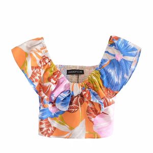 Camicetta corta con scollo a barchetta stampata floreale moda Estate Sexy Backless Beach Playing Street Cute Girls Tube Short Top 210521