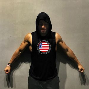 MuscleGuys Gymwear Brand Clothing Bodybuilding och Fitness Mens Tank Top Hoodies Bomull Ärmlös Stringer Vest Sporting Shirts 210421