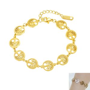 Árvore simples da vida charme pulseiras para mulheres clássico dourado de aço inoxidável pulseira de aniversário de jóias de Natal para mãe menina