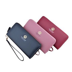 Mulheres Casual Carteira Elegante Design Zip em torno do cartão de crédito Bag embreagem de telefone com pulseira