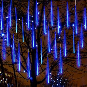 Stringhe Festone Led Fata Luci Natale 8 Tubi Pioggia di meteoriti Stringa di luce Decorazione Ghirlanda di strada Lampada da vacanza per albero all'aperto