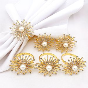 Flower Types Diamonds Pearl Napkin Rings Hotel Wedding Table Decor Napkins Buckle Xmas Banquet Desktop Decoration Towel Ring BH5400 TYJ