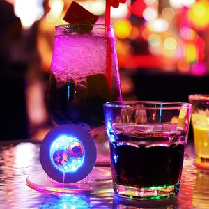 6cm Glow LED Coasters Lighting 4 LEDs 3M Stickers Bottle Light Flashing lights For Christmas Xmas Nightclub Bar Party Vase Decoration CRESTECH