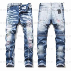 Мужские крутые Rips Estach Designer Jeans Gessed Ruped Biker Slim Fit, промытый мотоциклетный джинсовый джинсовый житель Men Ship Hop Man Man Pants 2021wqa9