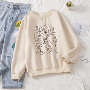 Skuggnas abstrakt ansikte linje konst vinter hoodie kvinnor vintage sweatshirt pullover tumblr gotiska estetiska harajuku grafiska hoodies kvinnor s