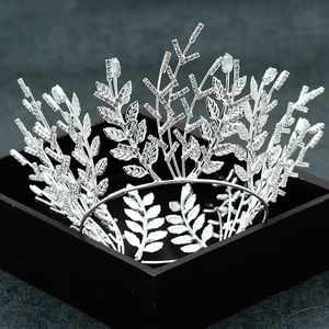 Silber Kopfbedeckungen Accessoires Braut Hochzeit Schmuckkleid Tiaras und Kronkristallblatt Barock Runde Königin Krone