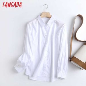 タンガダの女性の基本的な特大の白いシャツ長袖ソリッドターンダウンカラーエレガントなオフィスレディースワークウェアブラウスBC24 210609