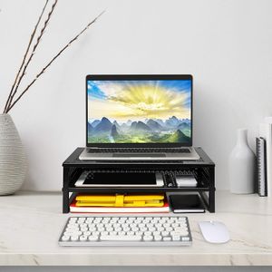 2 katlı monitör standı yükseltici, metal masa organizatör standı, dizüstü bilgisayar, bilgisayar, imac, pc, yazıcı için kaymaz vantuz ile standı