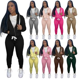 Kadınlar Jogger Suits Güz Kış Eşofmanları İki 2 Parça Setleri Aktif Uzun Kollu Sweetsular Hooded Ceket Sweatpants Rahat Spor Toptan Toplu Ürünler 5953