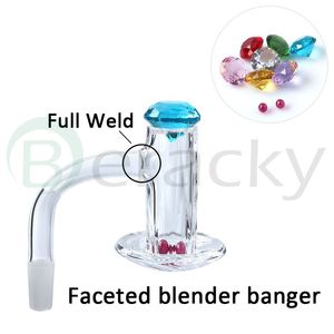 Beracky Full Weld Faceted Blender Quartz Banger 18 mmOD Rauchen abgeschrägte Kantennägel mit Diamantkappen 2 Stück Rubin-Terp-Perlen für Glasbongs Dab Rigs