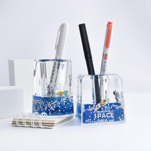 Toothbrush Holders Creative Space Astronaut Liquid Quicksand Plastic Acrylic Pen Holder Ruler Stationery For Kids