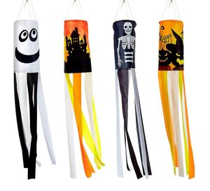 Halloween-Kürbis-Geist-Windsack-Banner, hängende Dekoration, Flagge, Hängeschild für Outdoor, Vorgarten, Party-Dekoration, Schwarz, Orange, Weiß