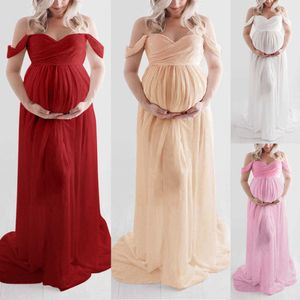 2021 New Fashion Women Off Shoulder Pregnant Sexig Fotografi Ruffled Nursing Long Dress Maternity Clothes Vestidos de Gestante x0902