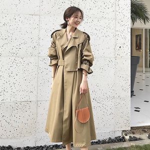 Women's Trench Coats Coat for Women 2021 Spring and Herfst British Style Suit Collar Top Elegante Khaki Color Modieus Lang