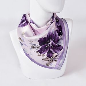 100% Pure Square Women Bandana Handkerchief Flower Bufanda Print Natural Real Silk Small Scarf Headscarf 65x65cm