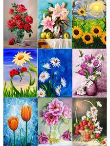 5D Diamantmålning Solros Tulpanblommor Rhinestone Broderi Cross Stitch Arts Home Wall Decor 30x40cm XBJK2106