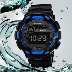 Orologi da polso Orologio digitale a LED alla moda Orologio con data impermeabile Stile di cinturino elettronico sportivo all'aperto con quattro pulsanti Relog