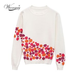 Lyx Märke Designer Runway Tröja Höst Vinter Mode 3D Blommor Broderi Silke Pullovers och Tröjor Toppar C-015 210522