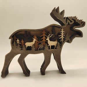 2021 Christmas wooden crafts creative North American forest animals home decoration elk brown bear ornaments