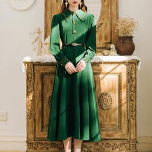 Damskie sukienki Moda Jesień Czarny Zielony Zielony Z Pasem Pasistą Retro Elegancką Lapel Wakacje Dress Casual