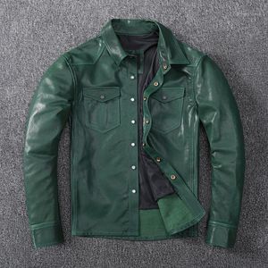 ,fashion Green Free Tanning Sheepskin Shirt.quality Young Slim Genuine Leather Jacket.soft Shirt. Men's & Faux