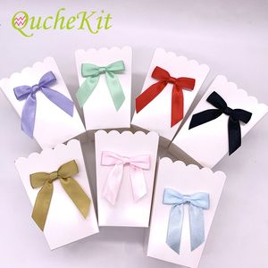 6 Sztuk Bow Paper Boxes Corn Candy Sancks Favor Torba Wedding Birthday Movie Party Treat Favors White Bow-Knot Pudełko