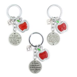 Wholesale apple teacher for sale - Group buy Stainless Steel Key Rings Red Apple Heart Charms Keychain Teacher Gifts Jewelry For Women Men Girls Ladies