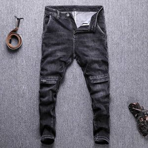 Amerikan Sokak Tarzı Moda Erkekler Kot Yüksek Kalite Siyah Renk Elastik Slim Fit Eklenmiş Tasarımcı Casual Denim Pantolon D0GI