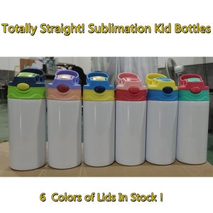 Neue gerade 6 Farben DIY leere Sublimation Sippy Cup Tumbler 350ML Babyflasche Wärmeübertragung beschichtete Cartoon doppelwandige Edelstahl Kinder Wasserbecher