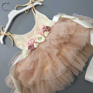 Elegant baby girl flowers lace sling dress children kids princess birthday flower sashes tutu toddler party gown 210529