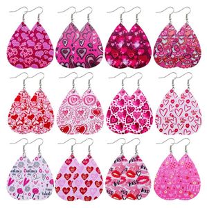 Dangle & Chandelier 12 Pairs Valentine Day Leather Earrings Women Lightweight Heart Shape Print Teardrop Faux Kit