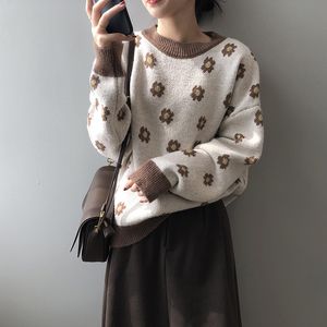 Осень зима о шеи японский ретро негабаритный ленивый ветер милый пуловер свитер женские моды вязаные шикарные топ женские 210520