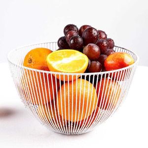 Nordic Style Metal Round Fruit Basket Bowl Straight Line Slash S / L För Kök Dinning Table Mat Snack Storage Dekoration 210609