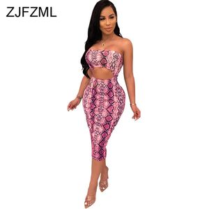 Snake Hud Print Sommarpenna Klänning Kvinnor Kall Axel Öppna Bodycon Klänning Vintage Strapless Front Hollow Robe Femme 210331