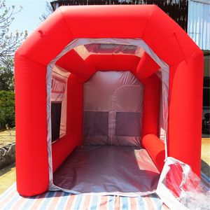 4.5x3x3m Mini Oxford fabric spray booth inflatable painting tent Red Silver motorcycle repair working station portable room with mat for outdoor or indoor