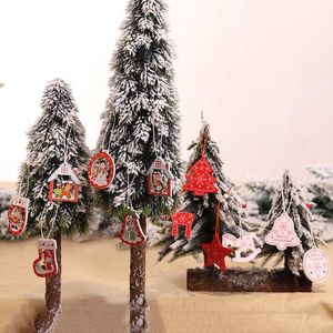 2021 New Christmas Pendant Keychain Five-pointed Star Christmas Snowflake Colored Wooden Ornaments Gift Accessories Wholesale G1019