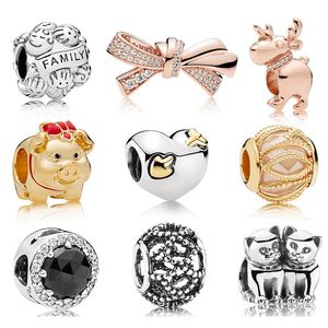 Biżuteria Memnon 925 Sterling Silver Christmas Deer Urok Rose Bow Charms Openwork Zroszony Wyplata Koralik Purrfect Razem Serce Koraliki Fit Pandora Styl Bransoletki DIY