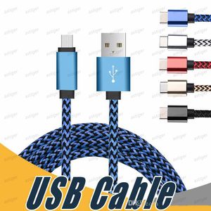 Tecido Trançado Micro USB Telefones Celulares Cabos 2A 1M 2M 3M Carregador Tipo-C Para Samsung Galaxy S10 S20 S7 Borda LG Sony