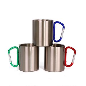 Sublimação Caneca de café com Carabiner Parede Dupla Portátil Ao Ar Livre Beber Garrafa de Água Aço Inoxidável A02