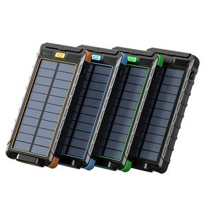 Su geçirmez 20000 mAh Çift USB Güneş Enerjisi Bankası Taşınabilir Şarj LED Işık ile - Yeşil
