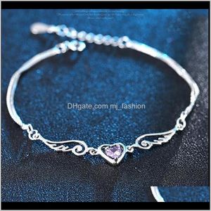 Bracelets Jewelrysier Banglelet Angel Wings Love Heart With Crystals Austrian para Mulher Charme Braceletewado