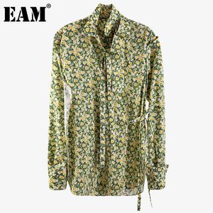 [EAM] Kadın Düzensiz Desen Baskı Büyük Boy Bluz Yaka Uzun Kollu Gevşek Fit Gömlek Moda İlkbahar Sonbahar 1DD6947 21512