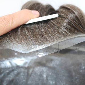 Ultra tunn hud v Loop Indian Human Hair Men's Toupee Naturlig hårlinjebyte Män Hairs Wig Transparent PU