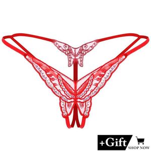 Kvinnors Tröjor Sexiga Erotiska Kvinnor Lace Butterfly Sequins G-String Briefs Crotchless Kvinna Thong För Sex Transparent Underkläder